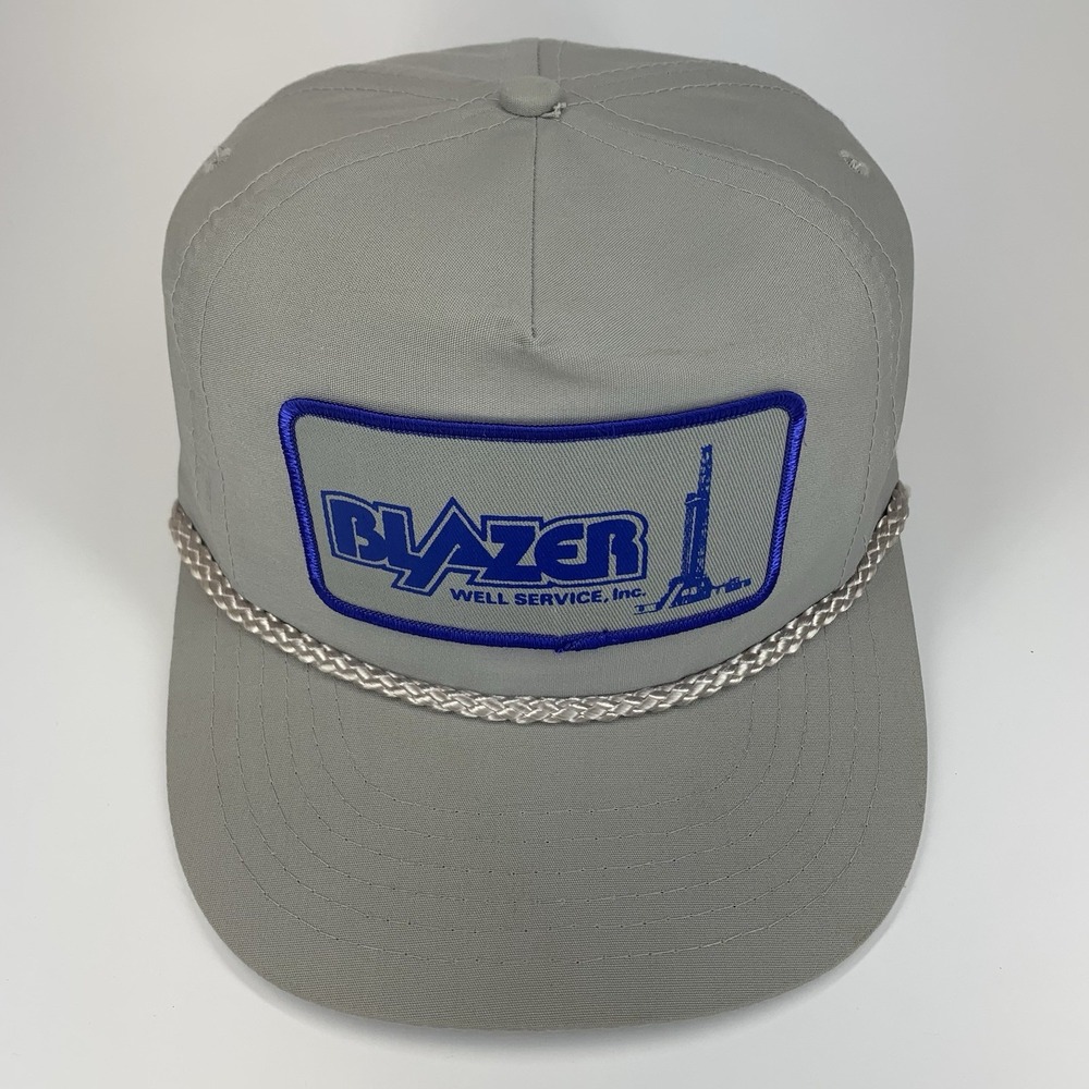 Vintage Blazer Well Service Trucker Hat Gray Snap Designer Award Headwear Cap